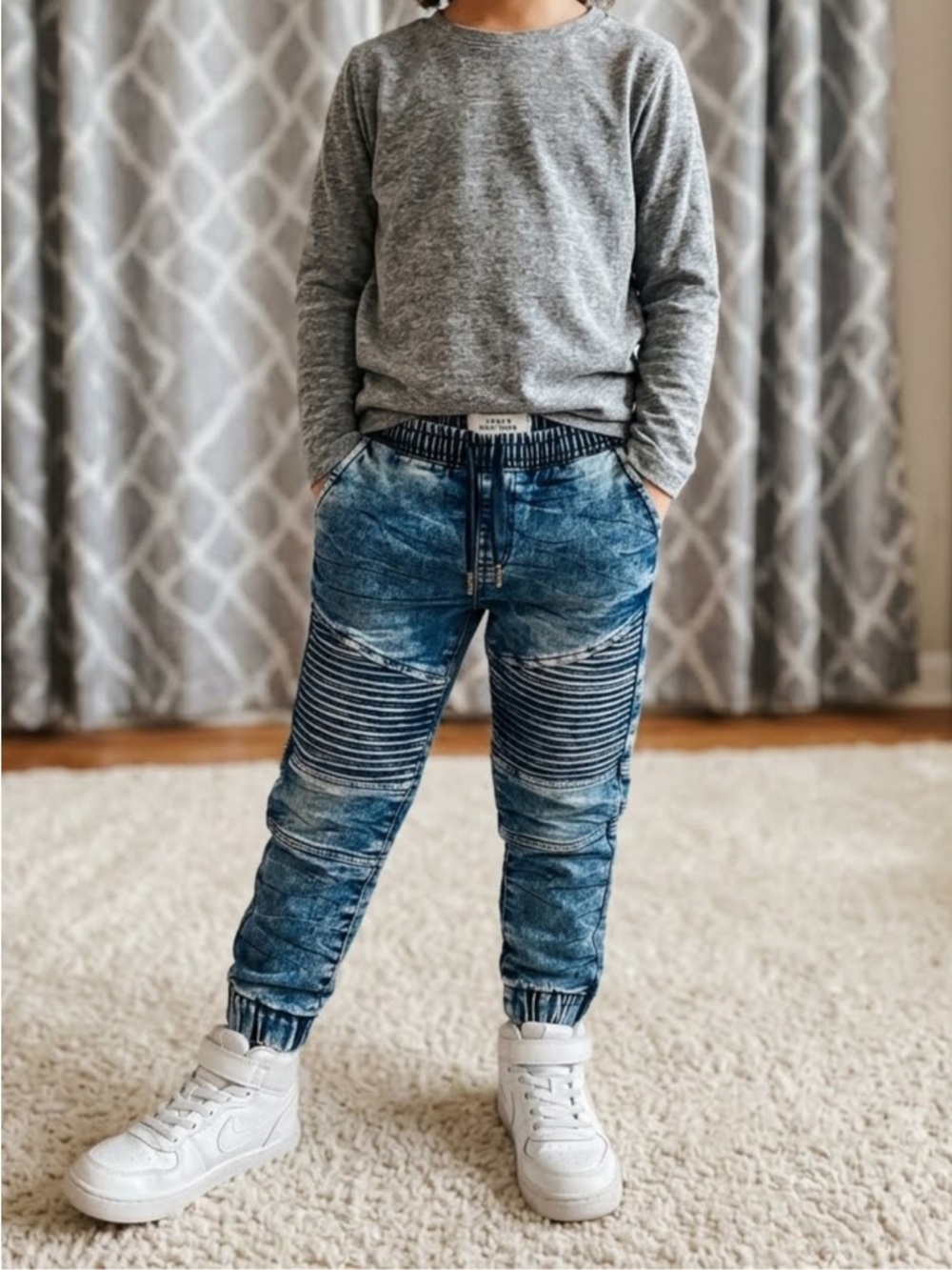 Urban Heritage Blue Ribbed Moto Jogger Pants for Kids